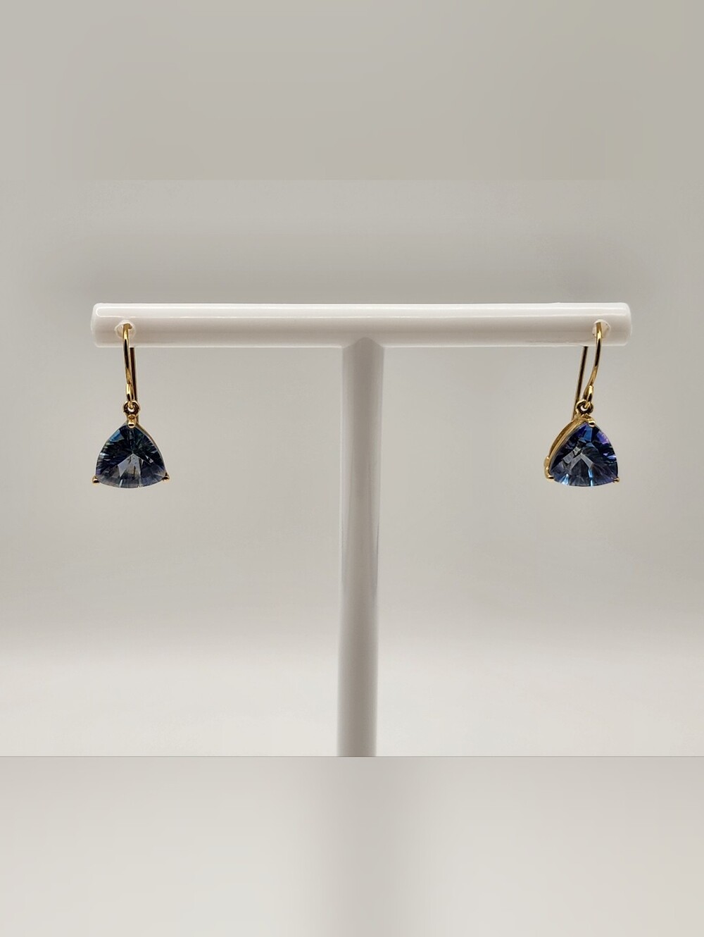 14K Yellow Gold London Blue Topaz Trillion Dangle Earrings